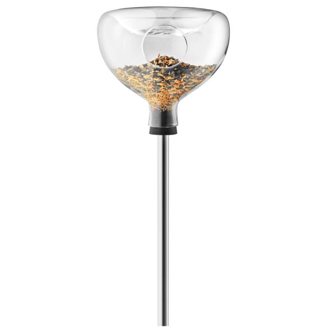 Glass bird feeder with bird bath