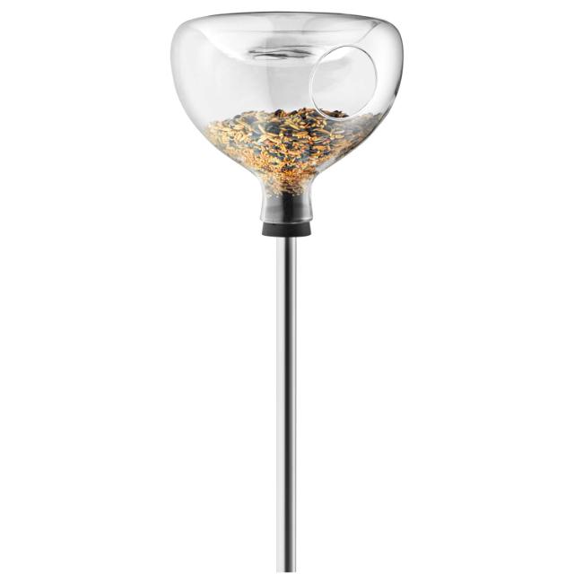 Glass bird feeder with bird bath